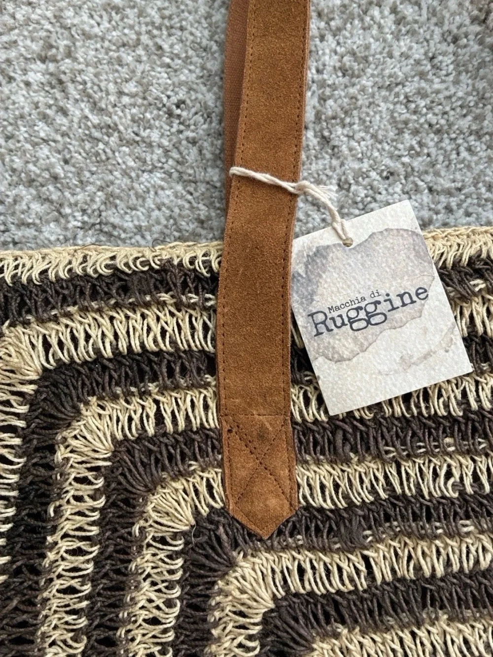 Macchia di Ruggine OVERSIZED SQUARE JUTE TOTE- CHARCOAL NWT! - Picture 4 of 13
